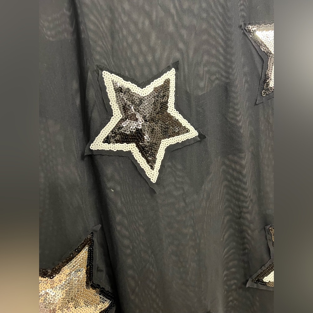 LN midi pencil shift mesh dress black stars Christmas sequin divided Medium M - Picture 2 of 10